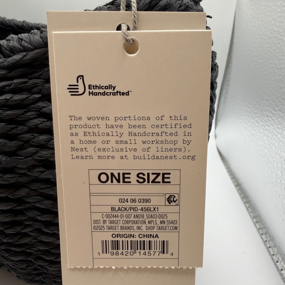 A New Day Black Woven Straw Handbag with Striped Scarf Bow NEW - Picture 5 of 7